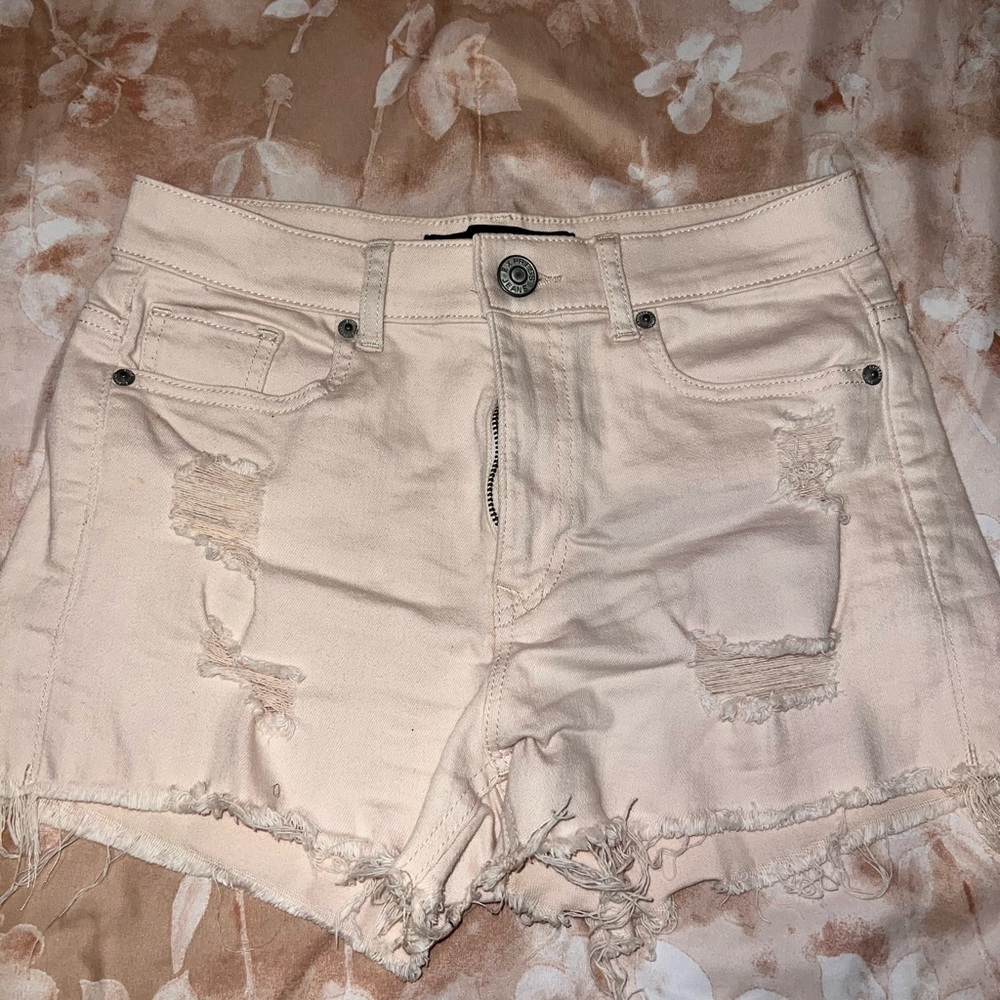 Express Light Pink Distressed Jean Shorts